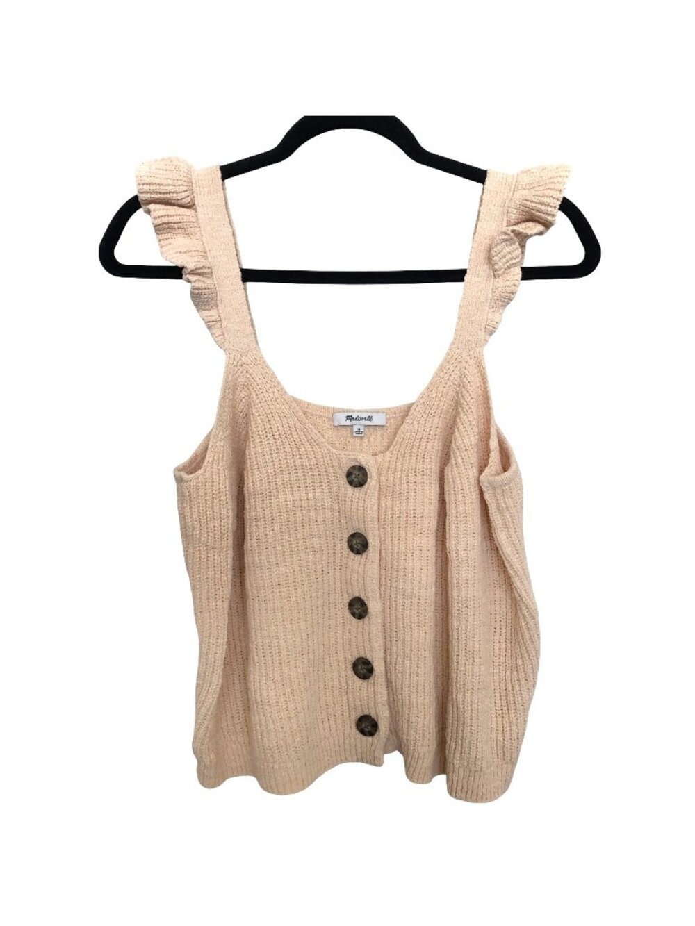 Madewell Beige V-neck Ruffled Sleeveless Ribbed Knit Top M